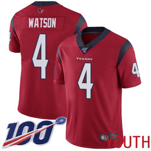 Houston Texans Limited Red Youth Deshaun Watson Alternate Jersey NFL Football #4 100th Season Vapor Untouchable->youth nfl jersey->Youth Jersey